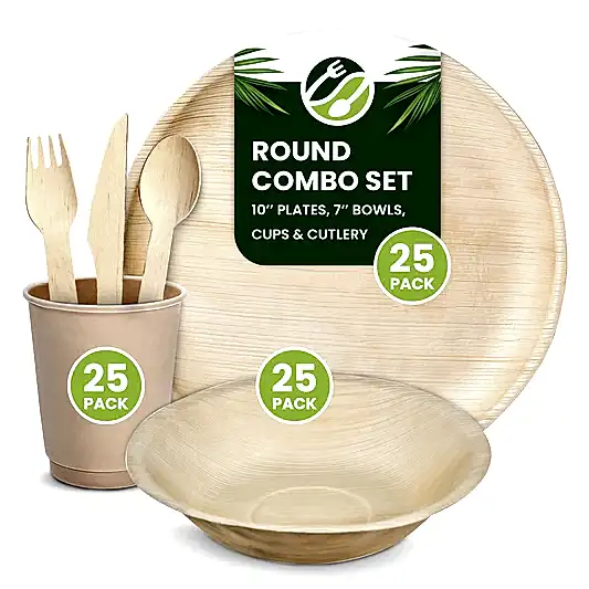 Disposable Bamboo Plates, Bowls, Cups and Wooden Cutlery Set - Eco Leaf Products