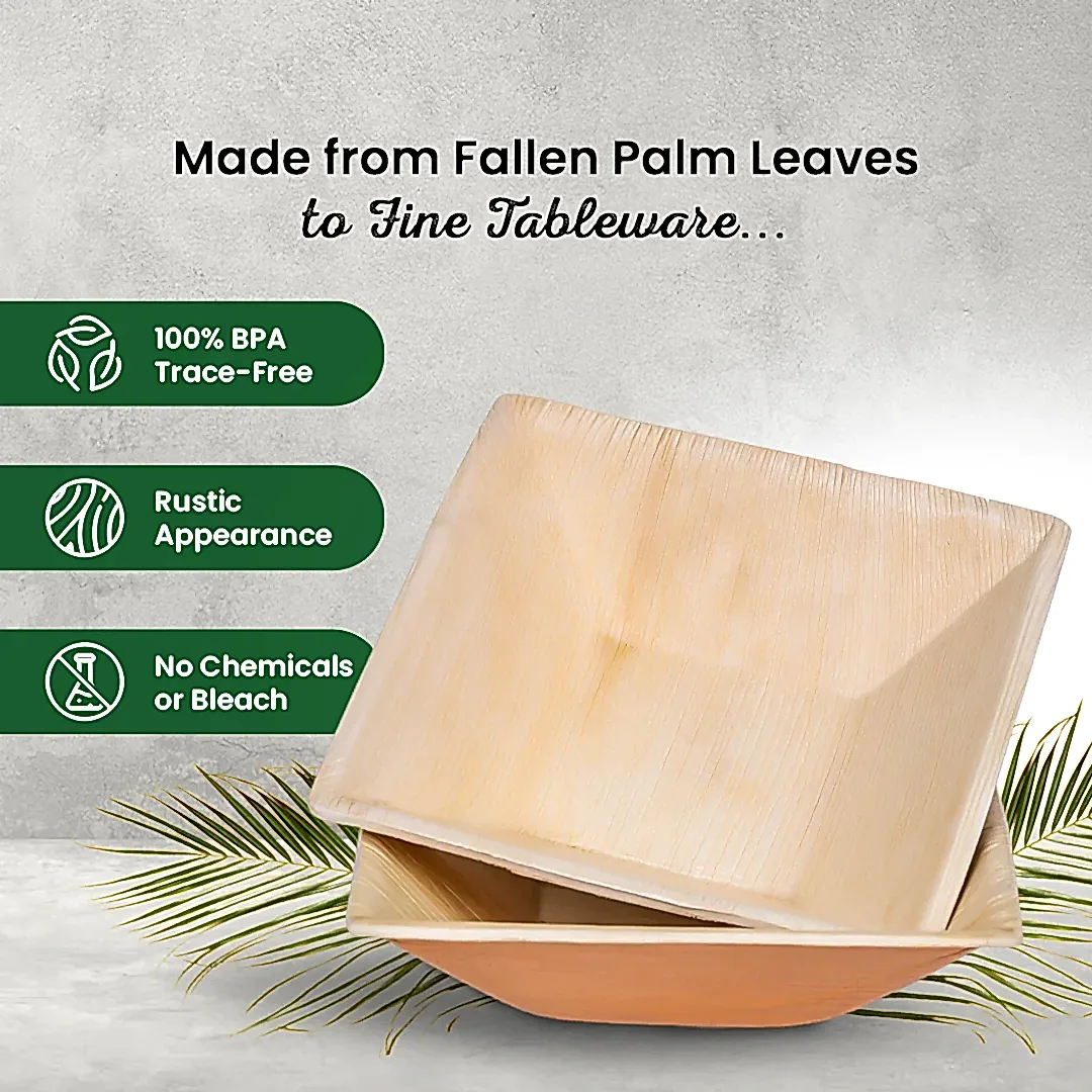 7" (18cm) Square Palm Leaf Compostable Bowls - Eco Leaf Products