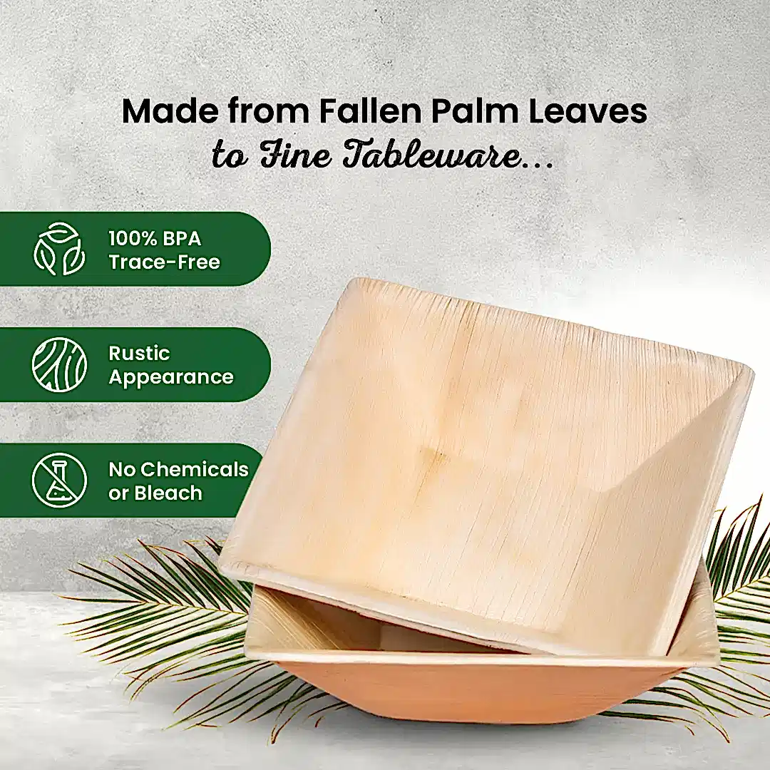 7" (18cm) Square Palm Leaf Compostable Bowls - Eco Leaf Products
