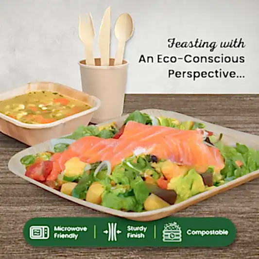 Disposable Palm Leaf Plates, Bowls, Cups and Wooden Cutlery Set - Eco Leaf Products