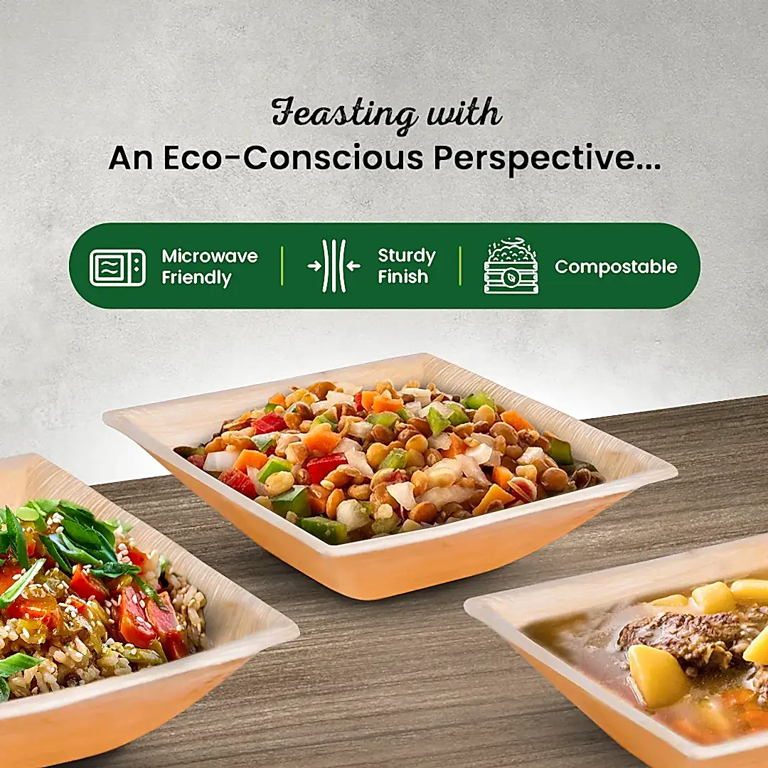 7" (18cm) Square Palm Leaf Compostable Bowls - Eco Leaf Products