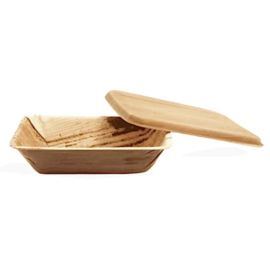 Bamboo food container with lid on a white background