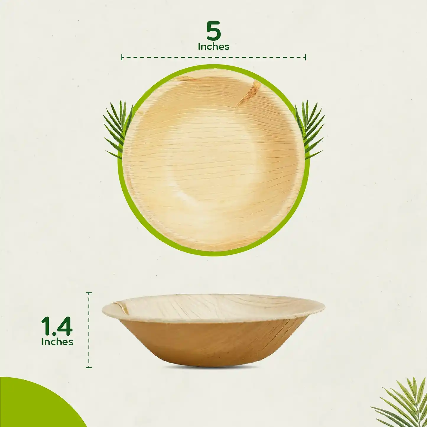 5" (12 cm) Round Compostable Palm Leaf Dessert Bowls - Eco Leaf Products
