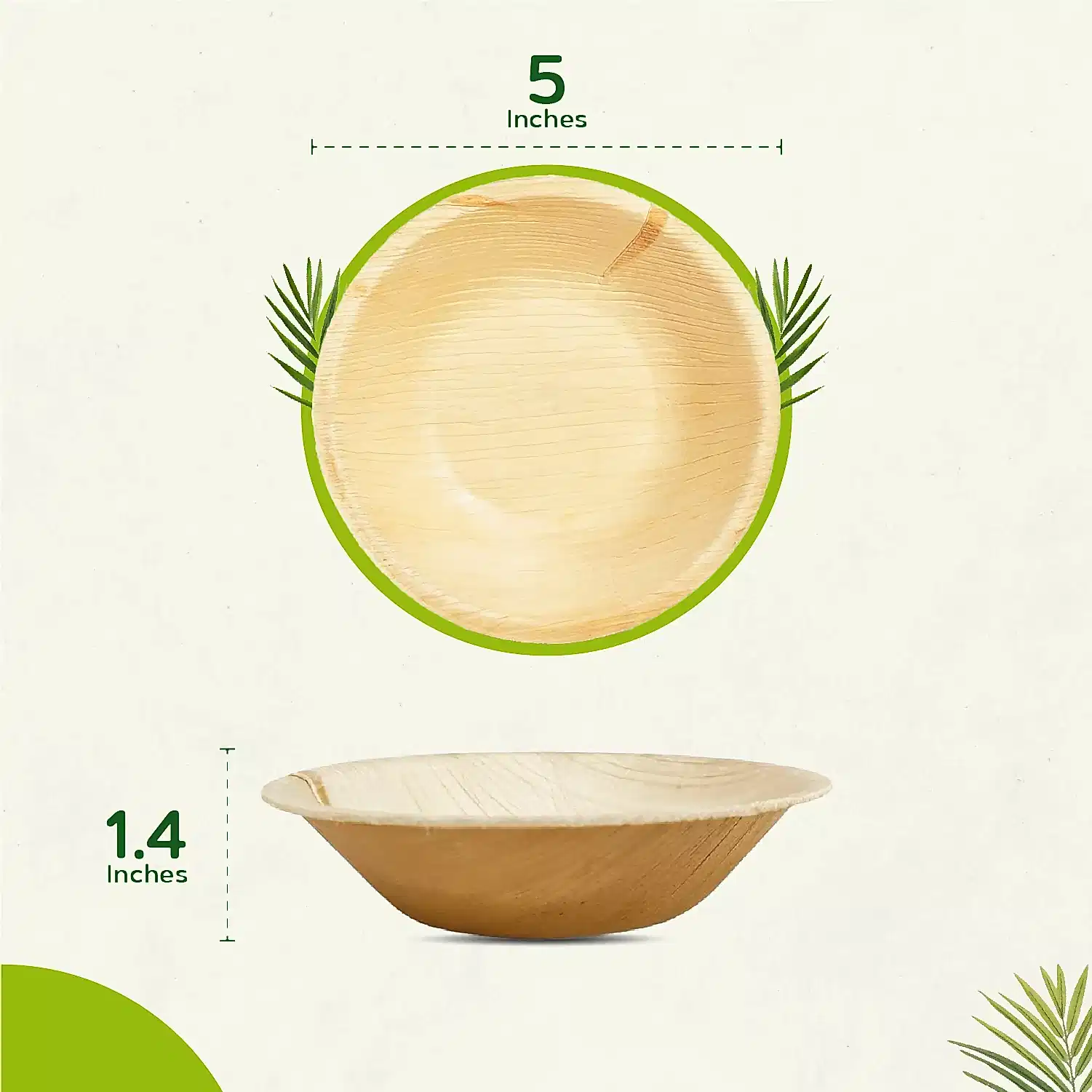 5" (12 cm) Round Compostable Palm Leaf Dessert Bowls - Eco Leaf Products