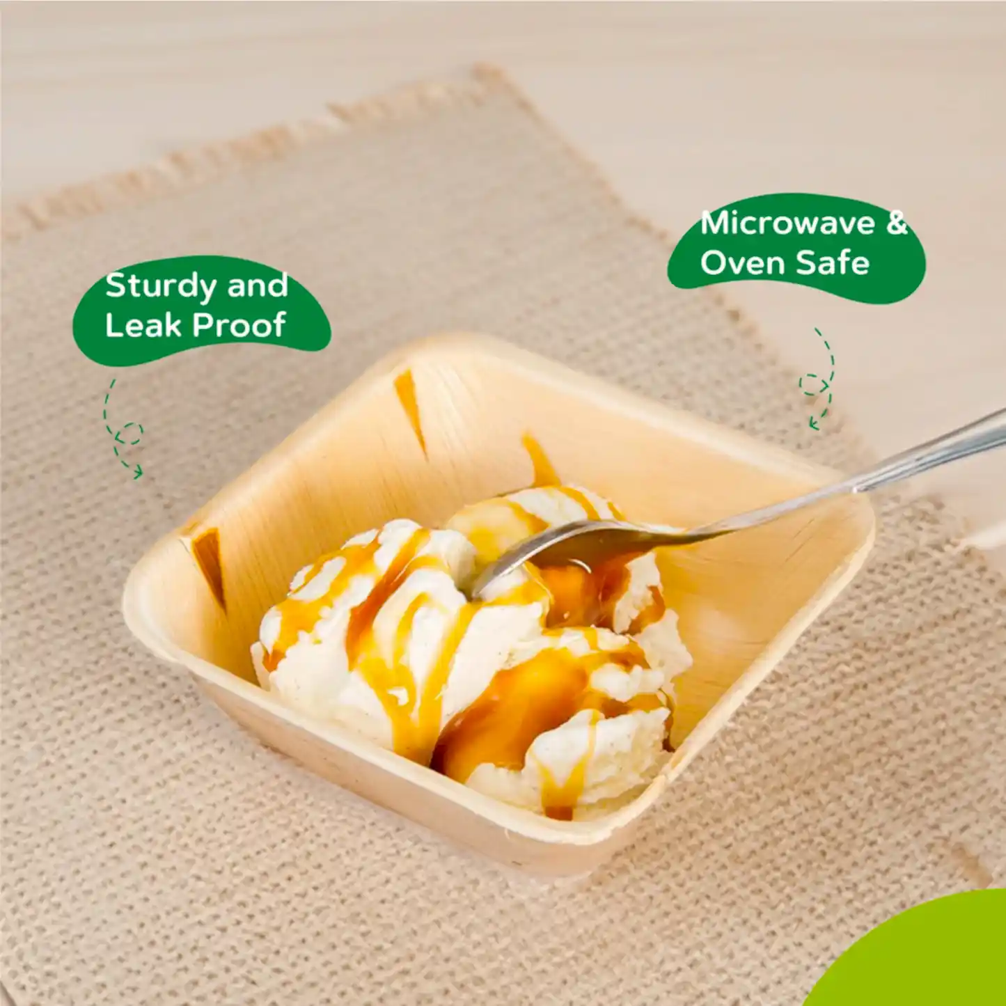 5" (12cm) Square Disposable Palm Leaf Dessert Bowls - Eco Leaf Products