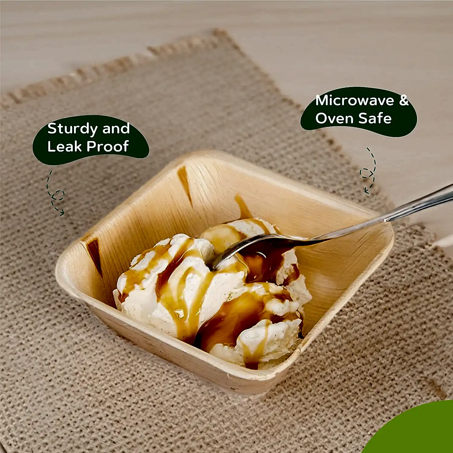 5" (12cm) Square Disposable Palm Leaf Dessert Bowls - Eco Leaf Products