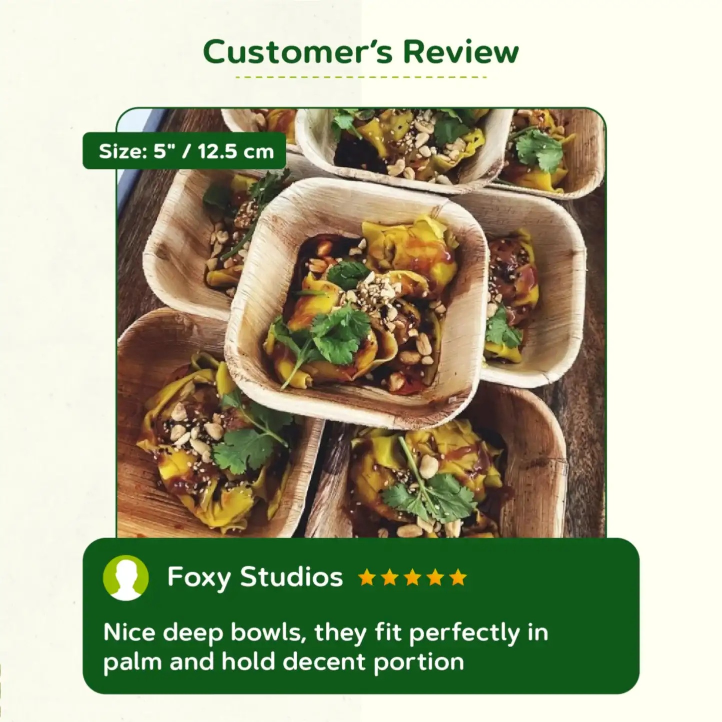 5" (12cm) Square Disposable Palm Leaf Dessert Bowls - Eco Leaf Products