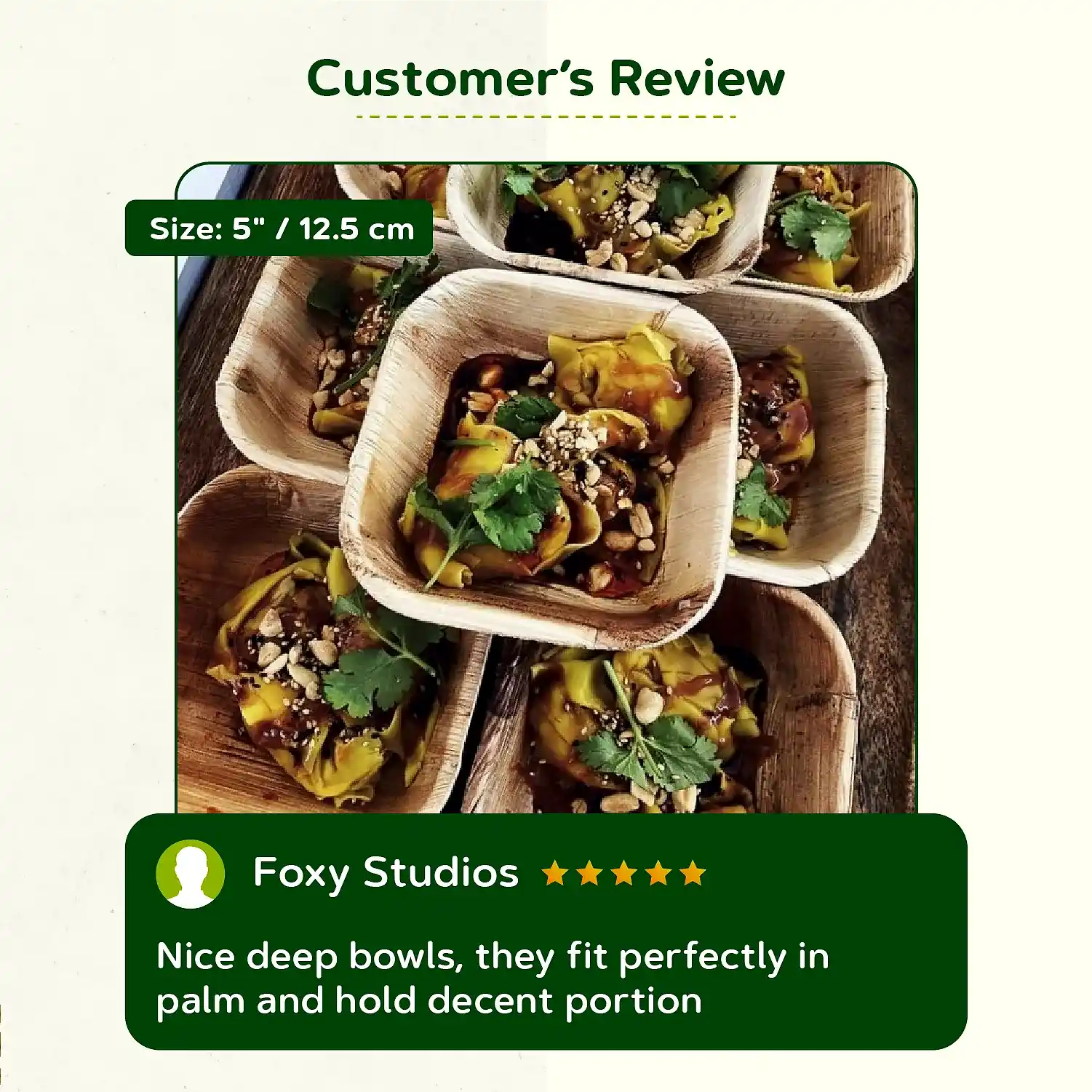 5" (12cm) Square Disposable Palm Leaf Dessert Bowls - Eco Leaf Products