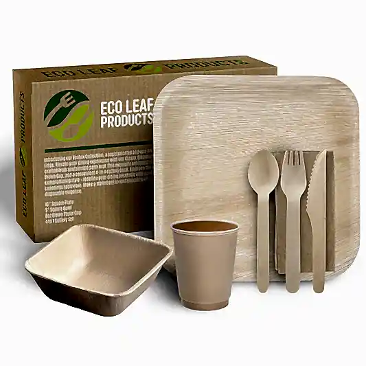 Biodegradable Party Bundle - Bamboo Plates & Bowls - Eco Leaf Products
