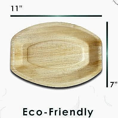 11" x 7" Medium Oval Disposable Bamboo Serving Tray - Eco Leaf Products