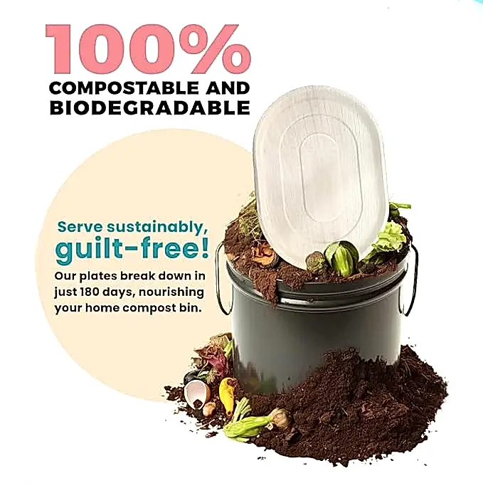 Large Round Oval Disposable Bamboo Tray 14" x 10" - Eco Leaf Products