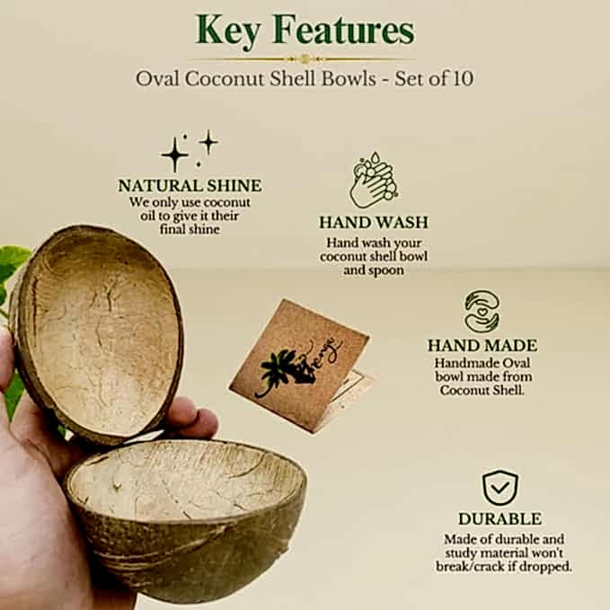 100% Natural Oval Coconut Shell Bowl - Eco Leaf Products