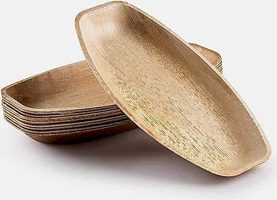 11" x 7" Medium Oval Disposable Bamboo Serving Tray - Eco Leaf Products