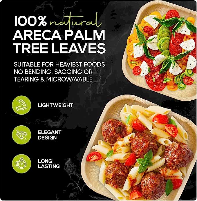 7" (18cm) Square Disposable Palm Leaf Plates - Eco Leaf Products