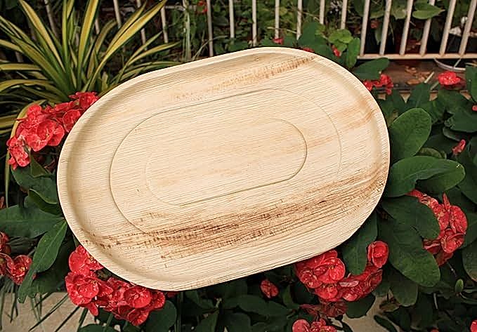Large Round Oval Disposable Bamboo Tray 14" x 10" - Eco Leaf Products