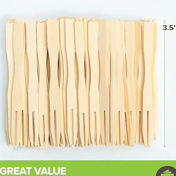 9cm (3.5") Wooden Bamboo Buffet Forks - Eco Leaf Products