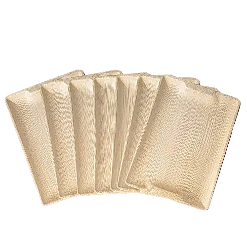 Large Rectangle Palm Leaf Disposable Wooden Platter -  14" x 10" - Eco Leaf Products