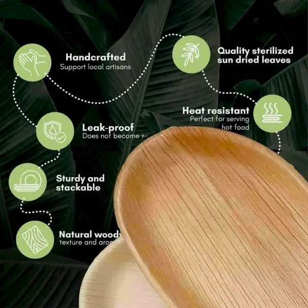 Large Oval Disposable 10" (25cm) Bamboo Palm Leaf Plates - Eco Leaf Products