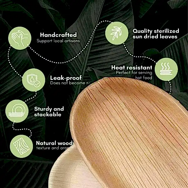 Large Oval Disposable 10" (25cm) Bamboo Palm Leaf Plates - Eco Leaf Products