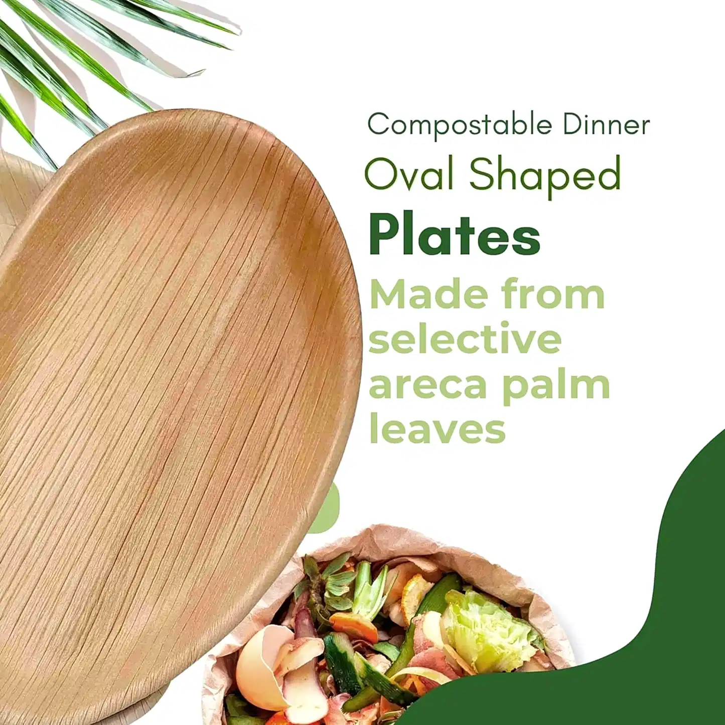 Large Oval Disposable 10" (25cm) Bamboo Palm Leaf Plates - Eco Leaf Products