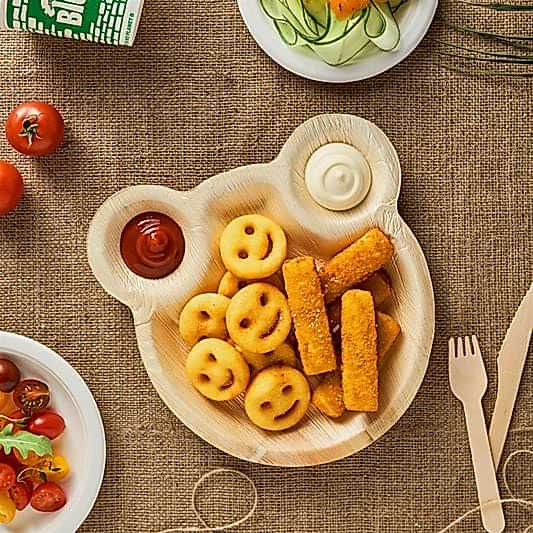 Kids Party Plates 9" Teddy Bear Disposable Palm Leaf Plates 10 pk - Eco Leaf Products