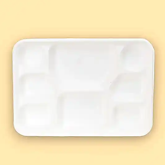 8 Compartment Bagasse Disposable Plates - Compostable Extra Large 12" x 10" - Eco Leaf Products