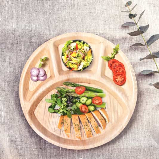 12" Large Palm Leaf Compostable Party Plate - 4 partition Dishes - Eco Leaf Products