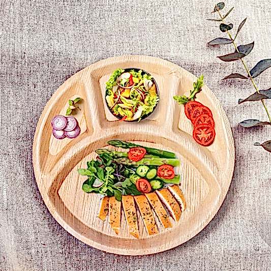 12" Large Palm Leaf Compostable Party Plate - 4 partition Dishes - Eco Leaf Products