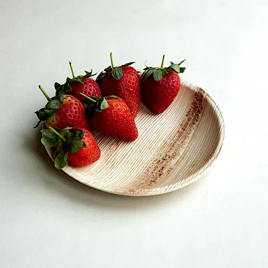 6" / 15cm Shallow Round Palm Leaf Disposable Plate - Eco Leaf Products