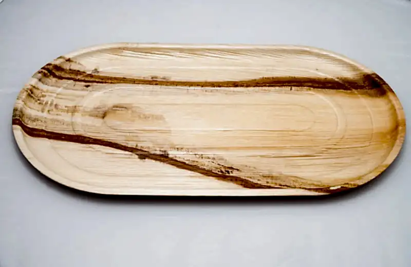 Extra Large 22" x 12" Oval Disposable Palm Leaf Wooden Platter Tray - Eco Leaf Products