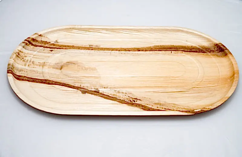 Extra Large 22" x 12" Oval Disposable Palm Leaf Wooden Platter Tray - Eco Leaf Products