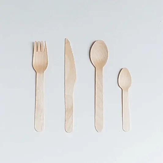100 Piece Wooden Disposable Cutlery Set (25 x spoon, fork, knife, teaspoon) - Eco Leaf Products