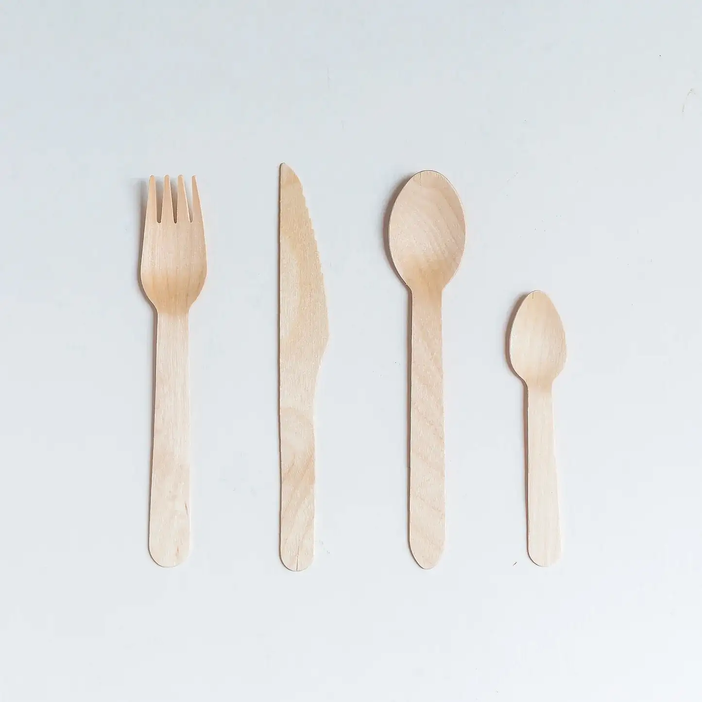 100 Piece Wooden Disposable Cutlery Set (25 x spoon, fork, knife, teaspoon) - Eco Leaf Products