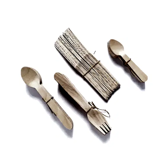 100 Piece Wooden Disposable Cutlery Set (25 x spoon, fork, knife, teaspoon) - Eco Leaf Products
