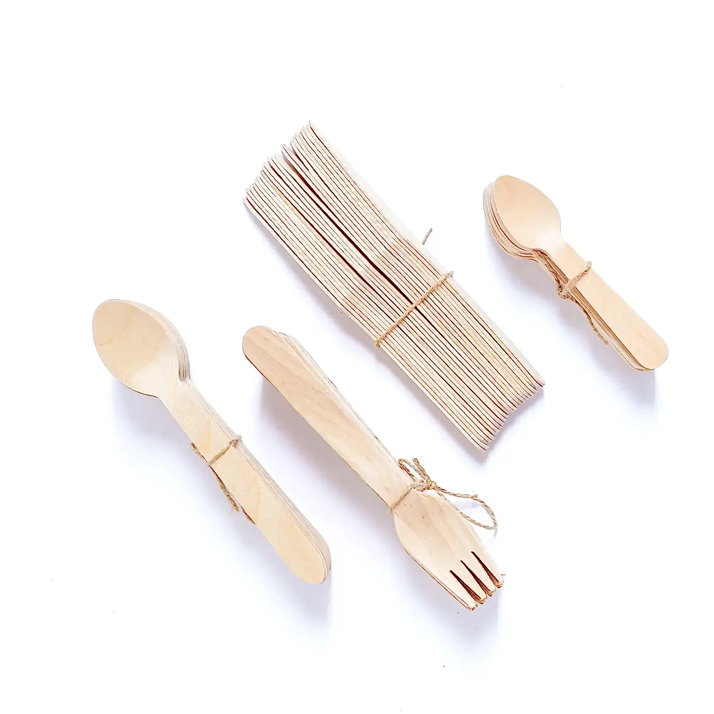 100 Piece Wooden Disposable Cutlery Set (25 x spoon, fork, knife, teaspoon) - Eco Leaf Products