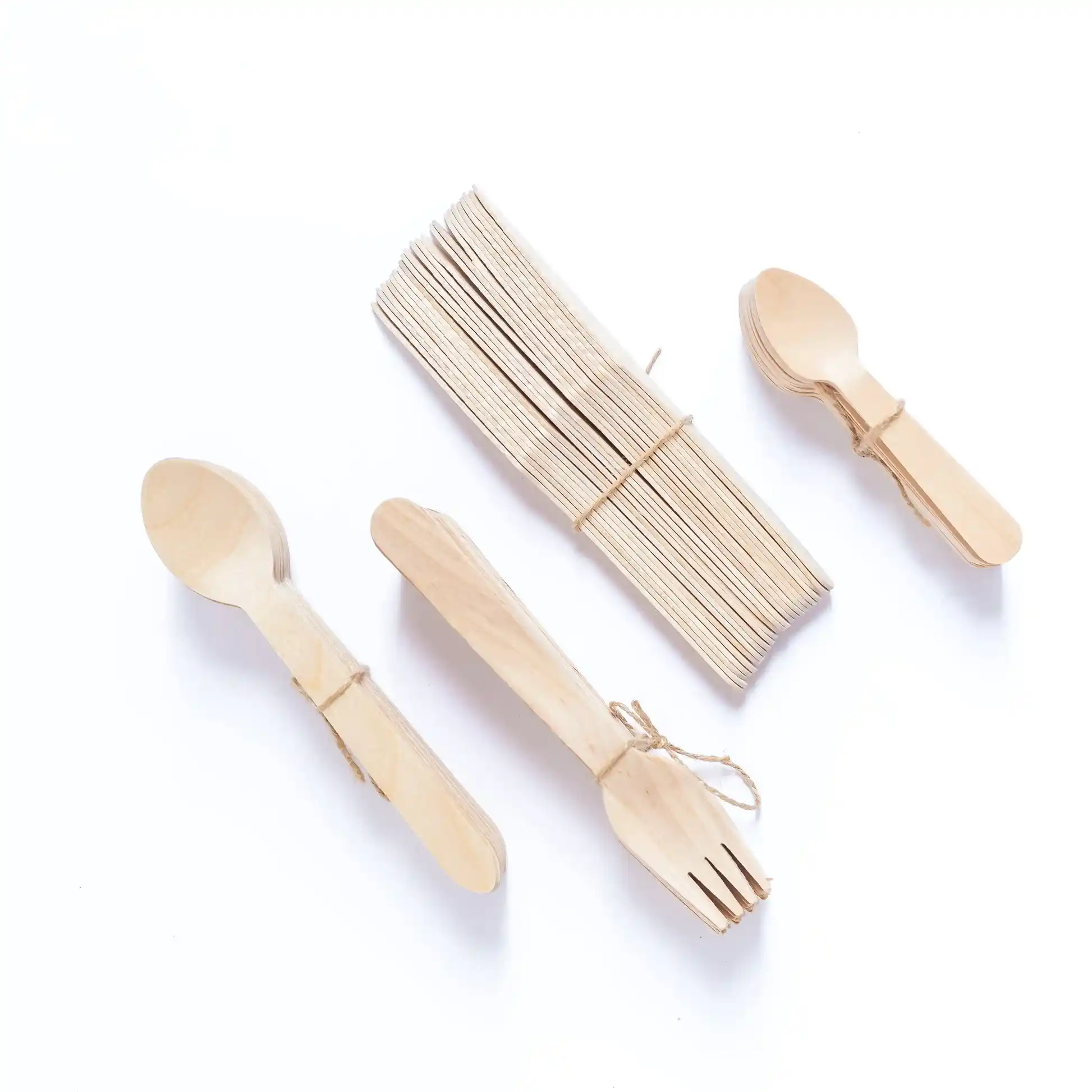 100 Piece Wooden Disposable Cutlery Set (25 x spoon, fork, knife, teaspoon) - Eco Leaf Products