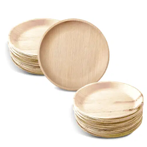 8" / 20cm Shallow Round Palm Leaf Disposable Bamboo Like Plate - Eco Leaf Products