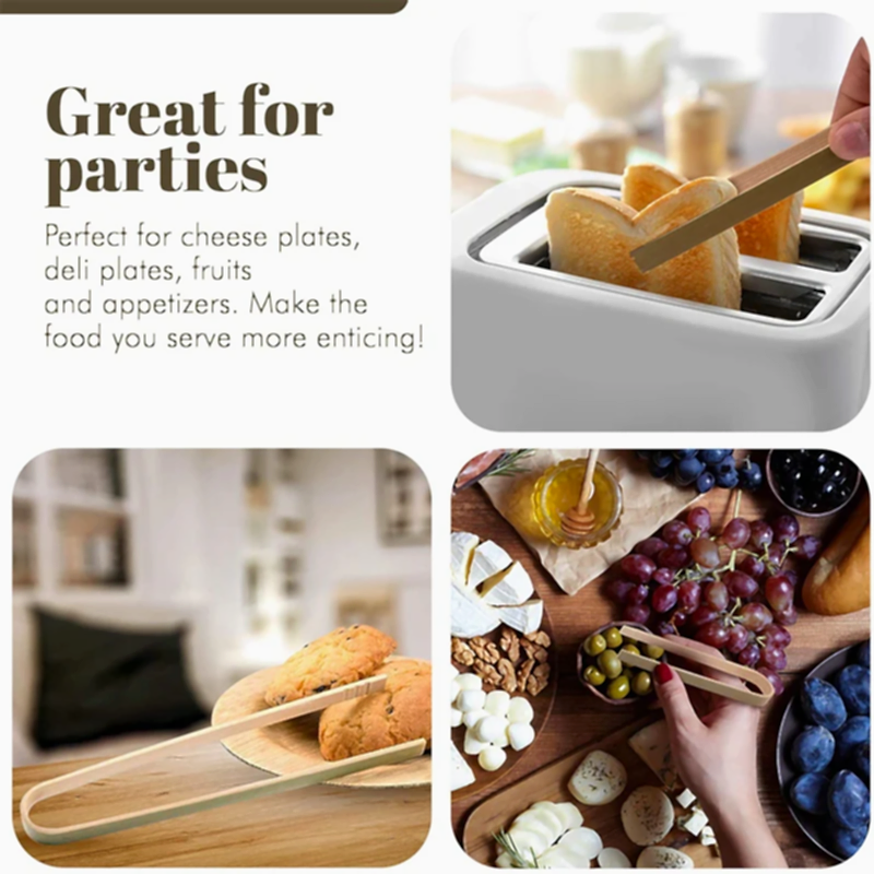 Bamboo Disposable Serving Tongs x 100 - Natural Wooden Compostable & Biodegradable - Eco Leaf Products