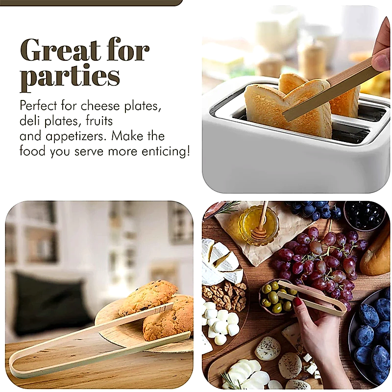 Bamboo Disposable Serving Tongs x 100 - Natural Wooden Compostable & Biodegradable - Eco Leaf Products